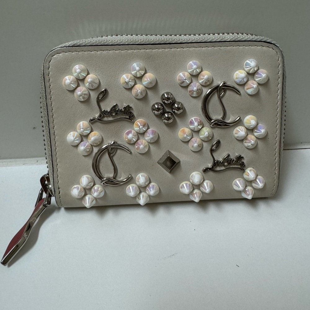 Christian Louboutin Iridescent Panettone Studded Card Holder/Coin Purse ✨🤍🤩🔥